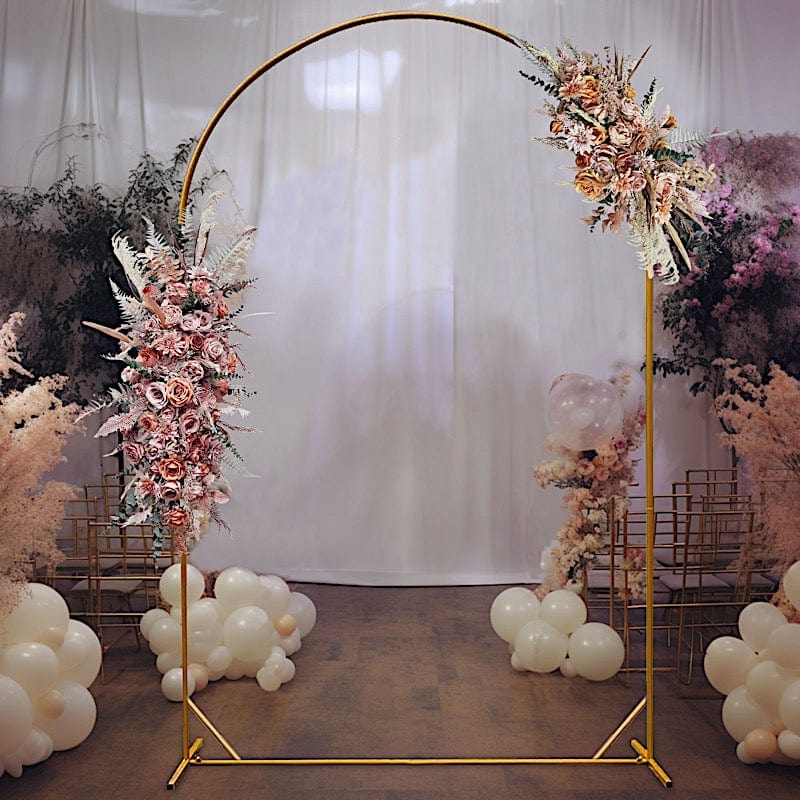 8 ft Metal Backdrop Stand Floral Display Frame with Round Top - Gold IRON_STND06_XL_GOLD