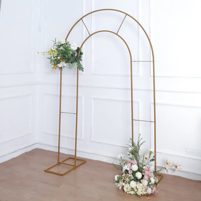8 ft Metal Round Top Double Arch Wedding Backdrop Stand - Gold IRON_STND18_L_GOLD