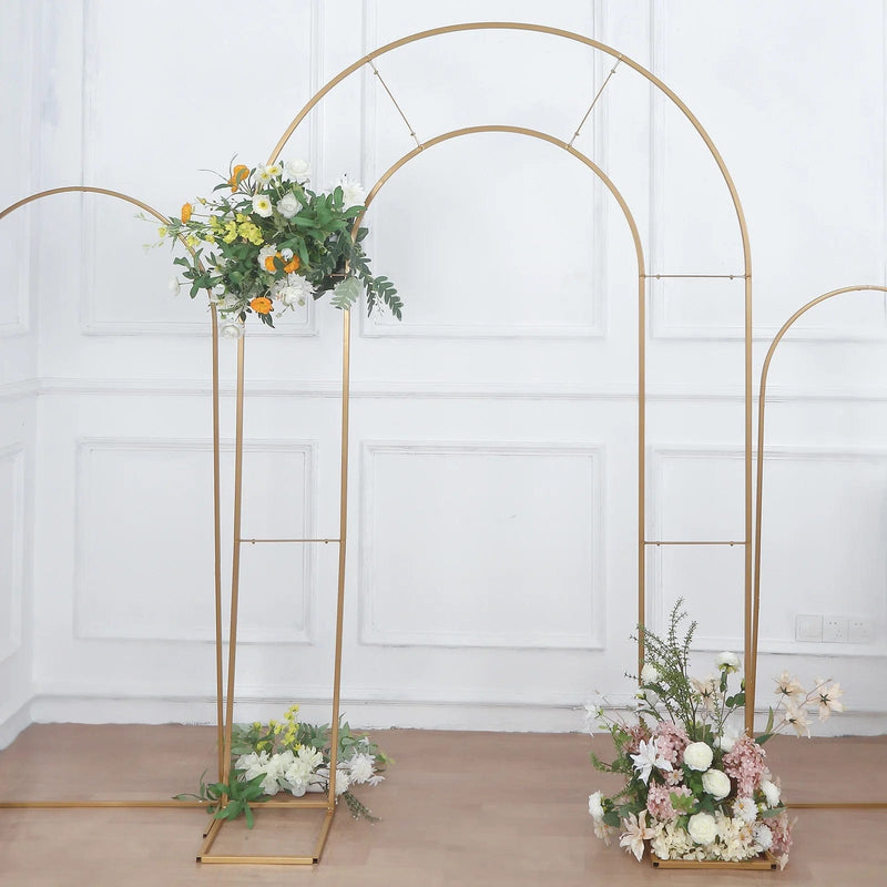 8 ft Metal Round Top Double Arch Wedding Backdrop Stand - Gold IRON_STND18_L_GOLD