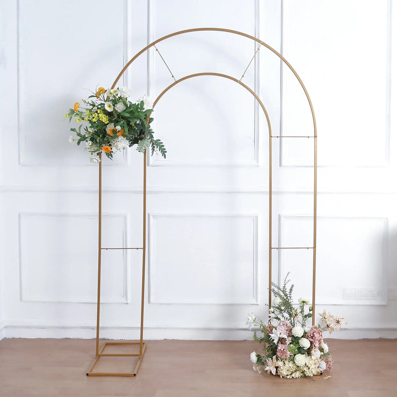 8 ft Metal Round Top Double Arch Wedding Backdrop Stand - Gold IRON_STND18_L_GOLD