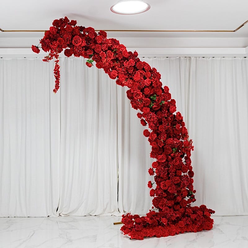 8 ft Wedding Arch with Roses, Hydrangeas and  Chrysanthemums Silk Floral Half Crescent