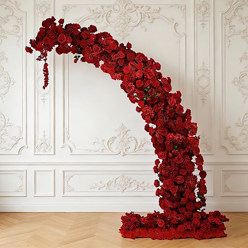8 ft Wedding Arch with Roses, Hydrangeas and  Chrysanthemums Silk Floral Half Crescent