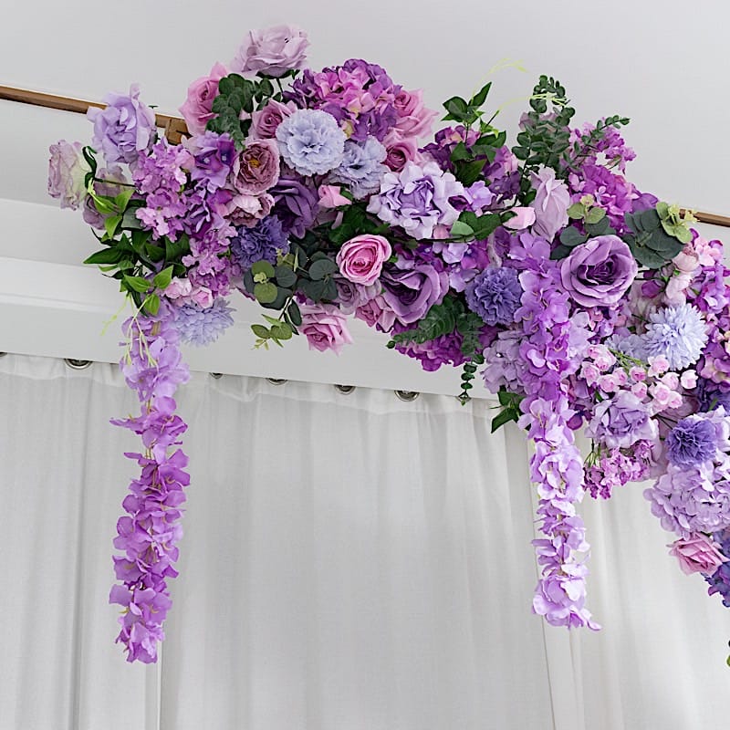 8 ft Wedding Arch with Roses, Hydrangeas and  Chrysanthemums Silk Floral Half Crescent