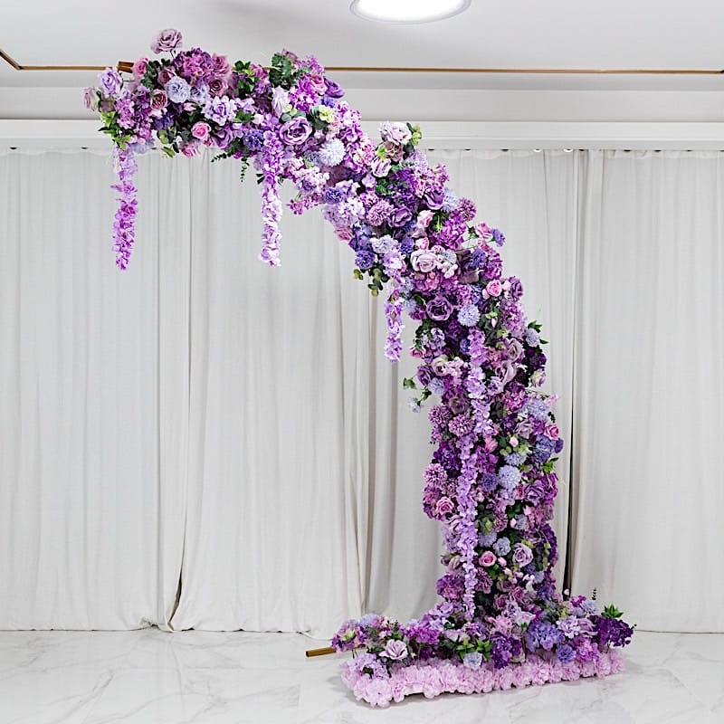 8 ft Wedding Arch with Roses, Hydrangeas and  Chrysanthemums Silk Floral Half Crescent