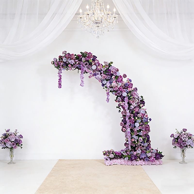 8 ft Wedding Arch with Roses, Hydrangeas and  Chrysanthemums Silk Floral Half Crescent