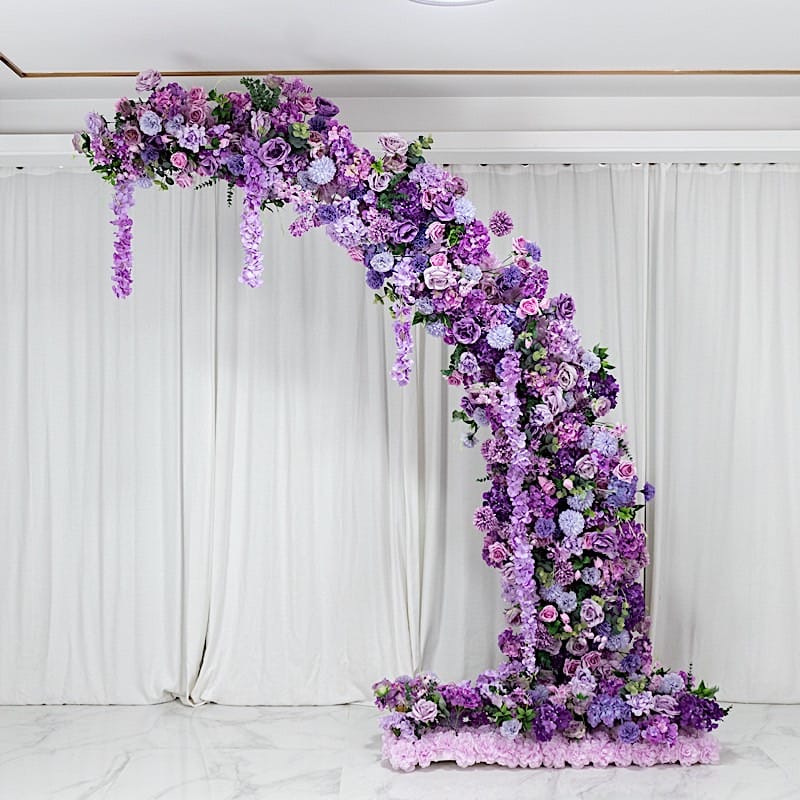 8 ft Wedding Arch with Roses, Hydrangeas and  Chrysanthemums Silk Floral Half Crescent