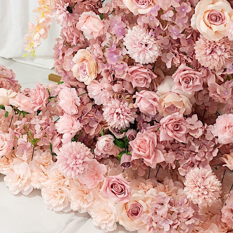 8 ft Wedding Arch with Roses, Hydrangeas and  Chrysanthemums Silk Floral Half Crescent