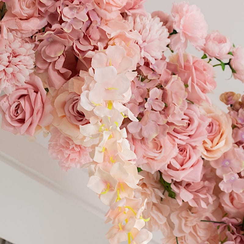 8 ft Wedding Arch with Roses, Hydrangeas and  Chrysanthemums Silk Floral Half Crescent
