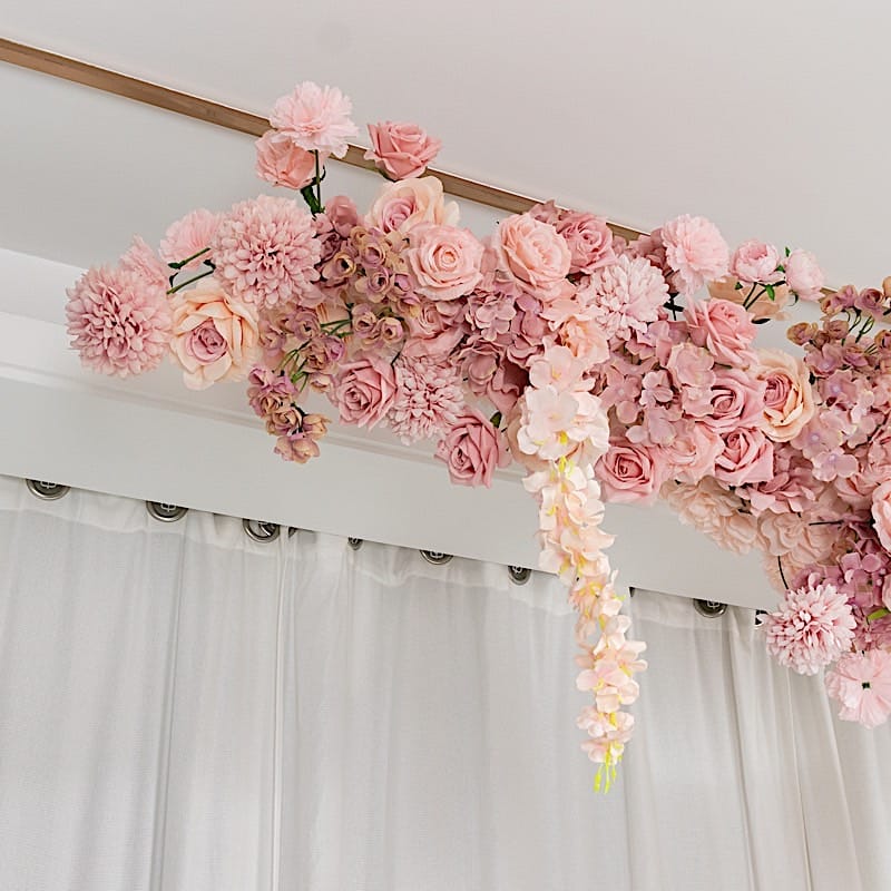 8 ft Wedding Arch with Roses, Hydrangeas and  Chrysanthemums Silk Floral Half Crescent
