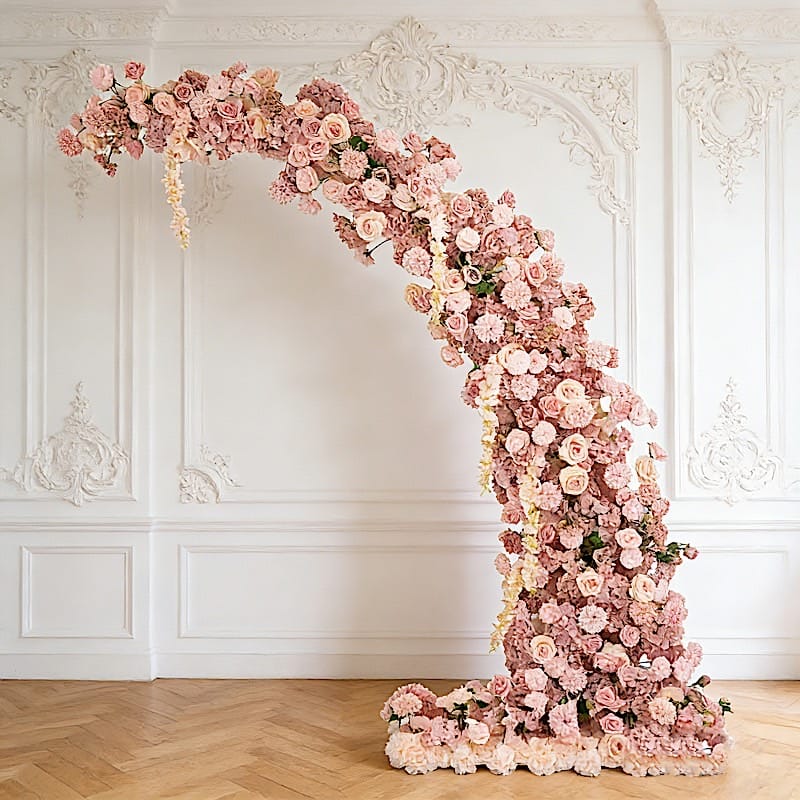 8 ft Wedding Arch with Roses, Hydrangeas and  Chrysanthemums Silk Floral Half Crescent