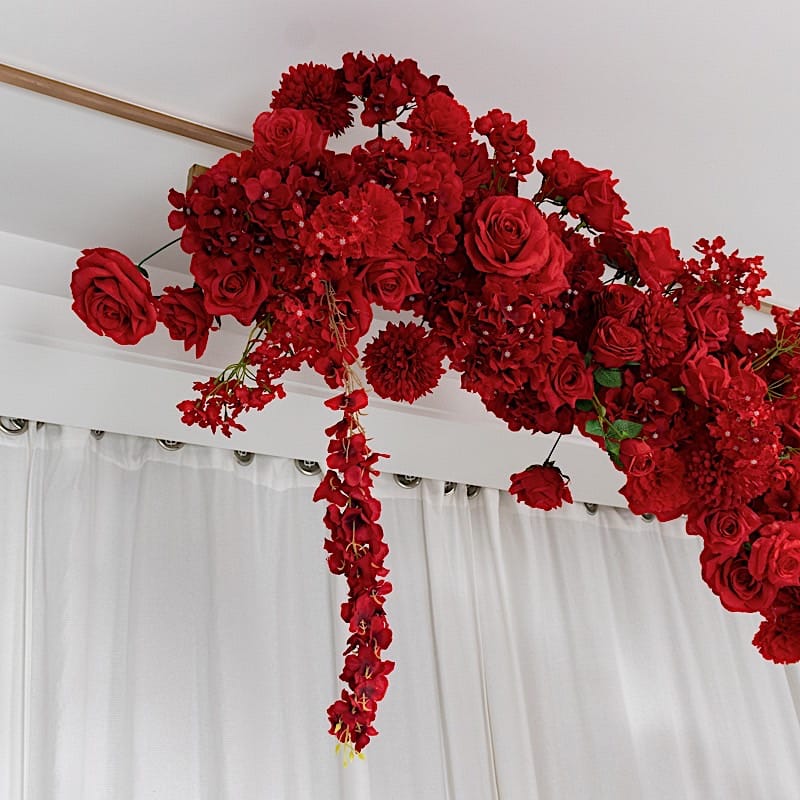 8 ft Wedding Arch with Roses, Hydrangeas and  Chrysanthemums Silk Floral Half Crescent