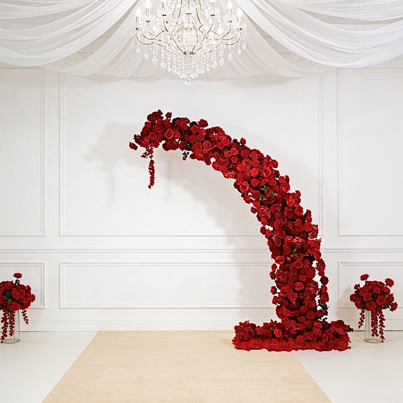 8 ft Wedding Arch with Roses, Hydrangeas and  Chrysanthemums Silk Floral Half Crescent