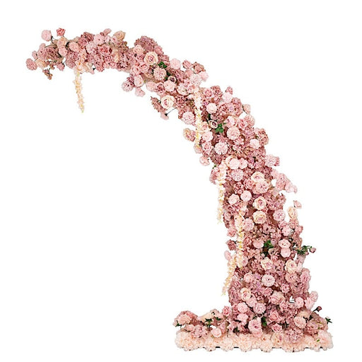 8 ft Wedding Arch with Roses, Hydrangeas and  Chrysanthemums Silk Floral Half Crescent ARTI_BKDP_STND_15_L_MIX080