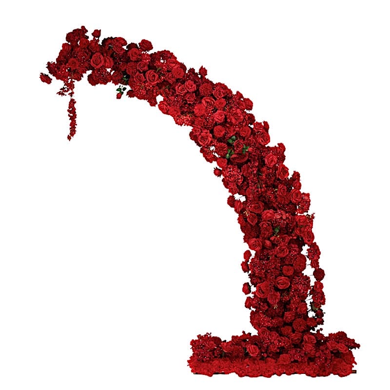 8 ft Wedding Arch with Roses, Hydrangeas and  Chrysanthemums Silk Floral Half Crescent ARTI_BKDP_STND_15_L_MIXRED