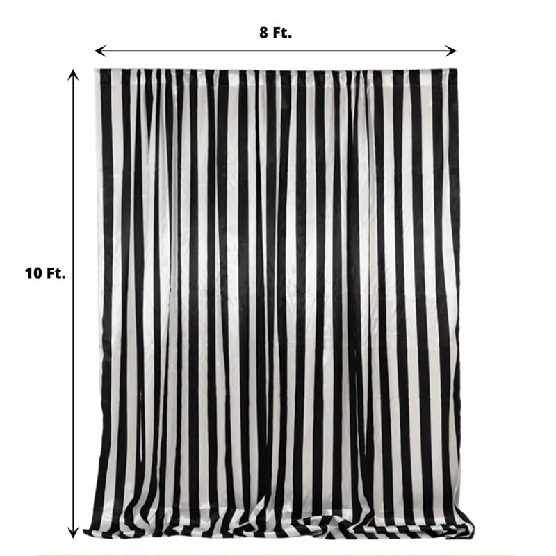 8 ft x 10 ft Striped Satin Backdrop Curtain Panel - Black and White BKDP_15_8X10_WHBK