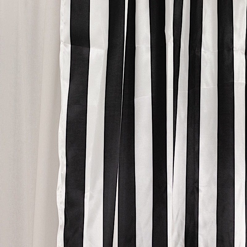 8 ft x 10 ft Striped Satin Backdrop Curtain Panel - Black and White BKDP_15_8X10_WHBK