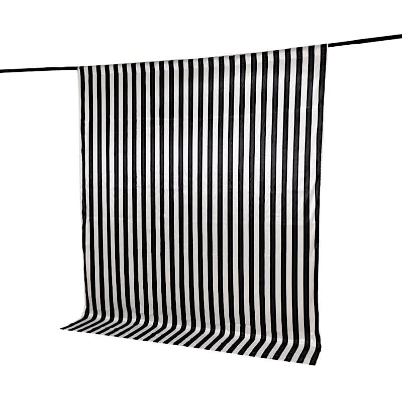 8 ft x 10 ft Striped Satin Backdrop Curtain Panel - Black and White BKDP_15_8X10_WHBK