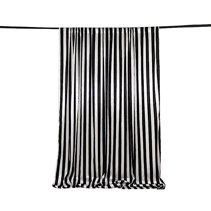 8 ft x 10 ft Striped Satin Backdrop Curtain Panel - Black and White BKDP_15_8X10_WHBK