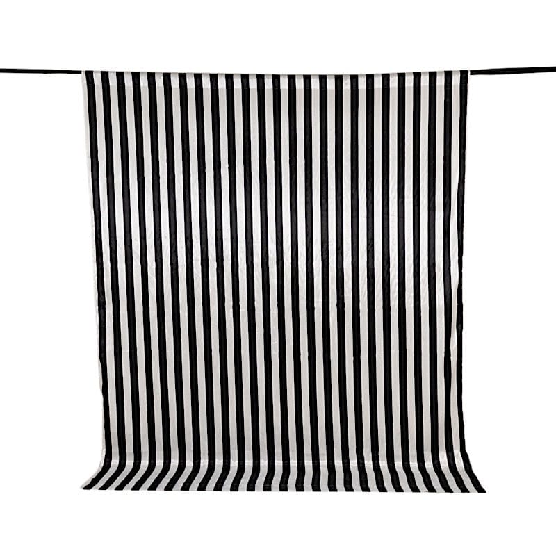 8 ft x 10 ft Striped Satin Backdrop Curtain Panel - Black and White BKDP_15_8X10_WHBK