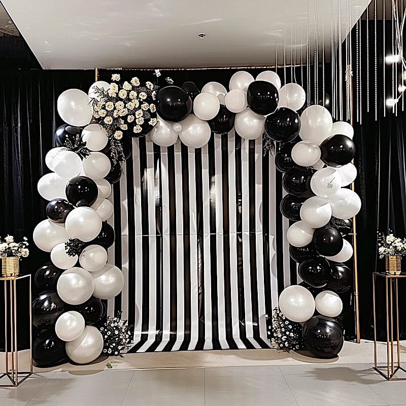 8 ft x 10 ft Striped Satin Backdrop Curtain Panel - Black and White BKDP_15_8X10_WHBK