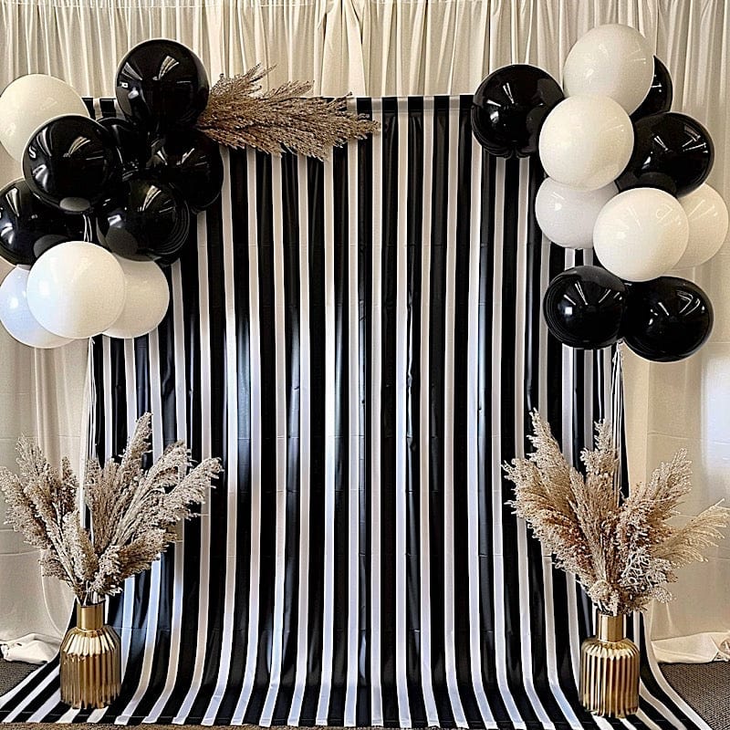 8 ft x 10 ft Striped Satin Backdrop Curtain Panel - Black and White BKDP_15_8X10_WHBK