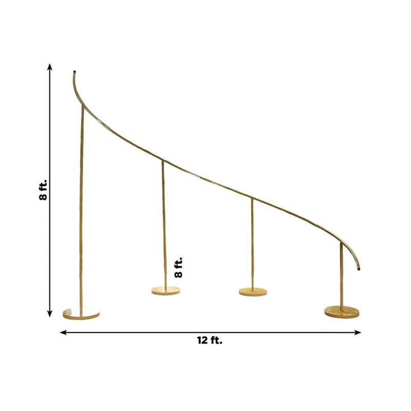 8 ft x 12 ft Curved Wave Wedding Arch Backdrop Stand - Gold BKDP_STND_WAVE1_L_GOLD