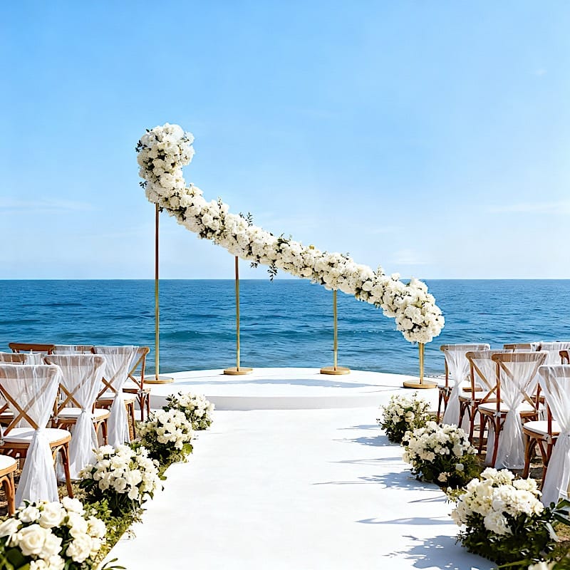 8 ft x 12 ft Curved Wave Wedding Arch Backdrop Stand - Gold BKDP_STND_WAVE1_L_GOLD
