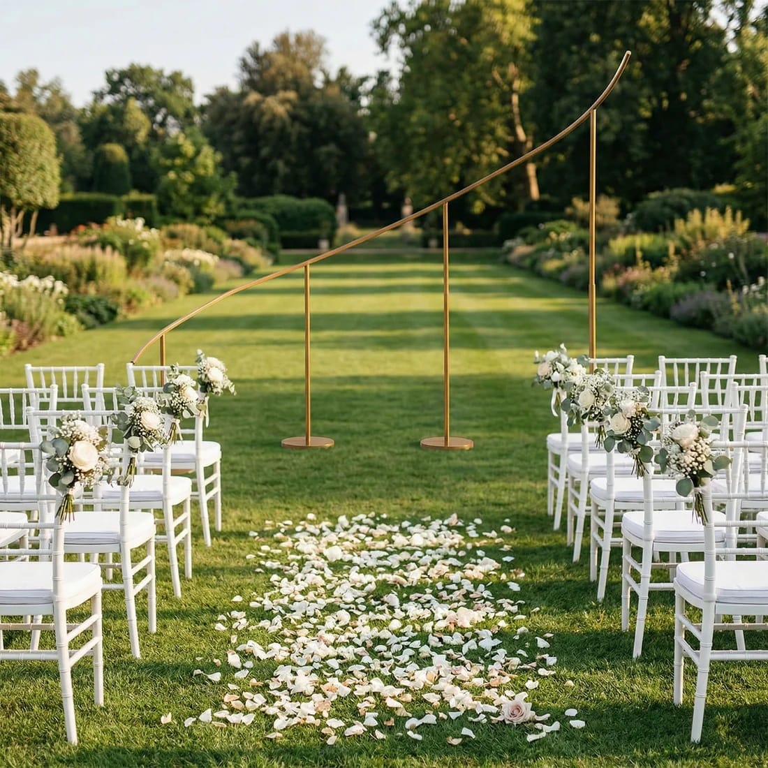 8 ft x 12 ft Right Side Curved Wave Wedding Arch Backdrop Stand - Gold BKDP_STND_WAVE1_R_GOLD