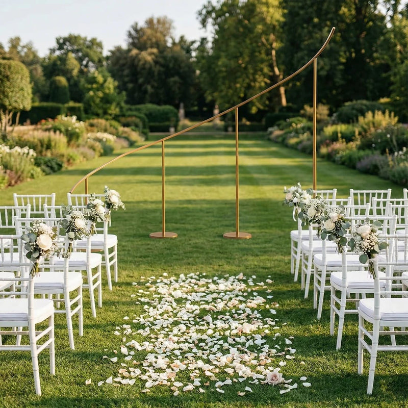 8 ft x 12 ft Right Side Curved Wave Wedding Arch Backdrop Stand - Gold BKDP_STND_WAVE1_R_GOLD