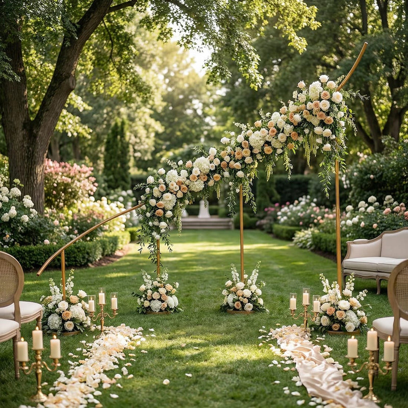 8 ft x 12 ft Right Side Curved Wave Wedding Arch Backdrop Stand - Gold BKDP_STND_WAVE1_R_GOLD