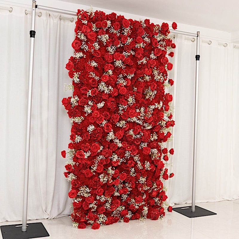8 ft x 4 ft Roll Up Silk Roses and Baby's Breath Artificial Flower Wall Backdrop