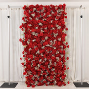 8 ft x 4 ft Roll Up Silk Roses and Baby's Breath Artificial Flower Wall Backdrop