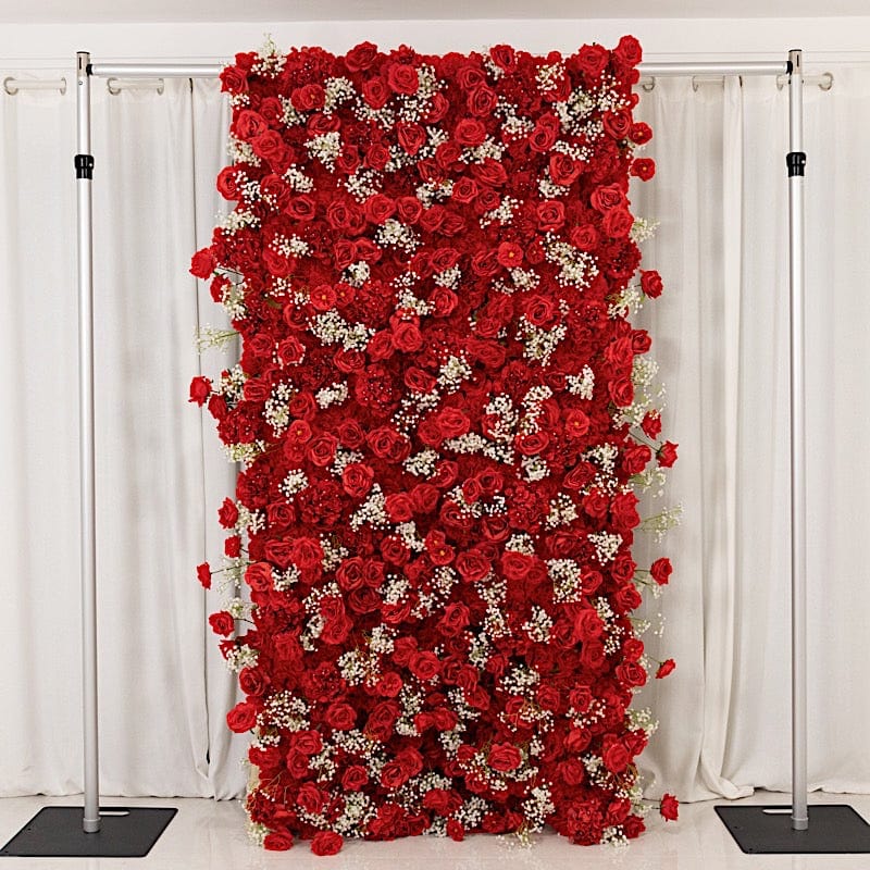 8 ft x 4 ft Roll Up Silk Roses and Baby's Breath Artificial Flower Wall Backdrop