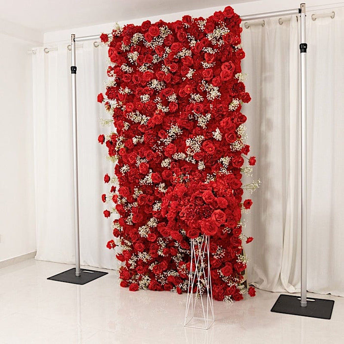 8 ft x 4 ft Roll Up Silk Roses and Baby's Breath Artificial Flower Wall Backdrop