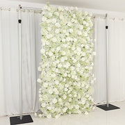 8 ft x 4 ft Roll Up Silk Roses and Baby's Breath Artificial Flower Wall Backdrop