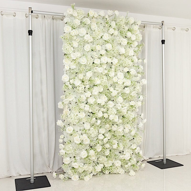 8 ft x 4 ft Roll Up Silk Roses and Baby's Breath Artificial Flower Wall Backdrop