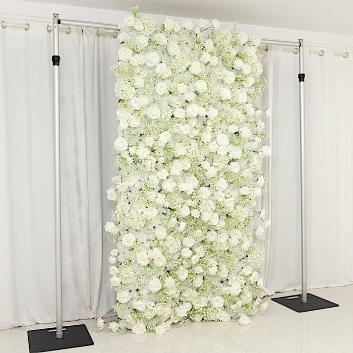 8 ft x 4 ft Roll Up Silk Roses and Baby's Breath Artificial Flower Wall Backdrop