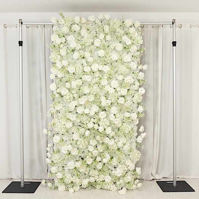 8 ft x 4 ft Roll Up Silk Roses and Baby's Breath Artificial Flower Wall Backdrop