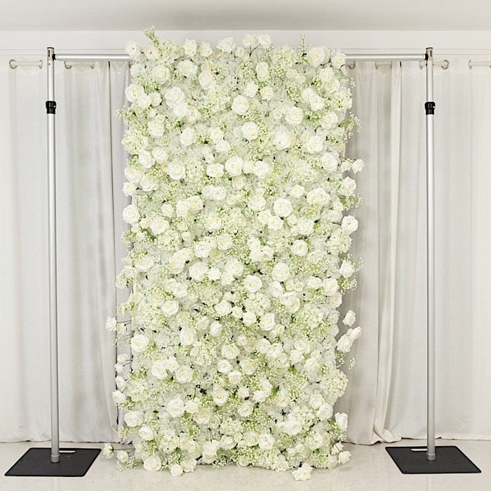 8 ft x 4 ft Roll Up Silk Roses and Baby's Breath Artificial Flower Wall Backdrop