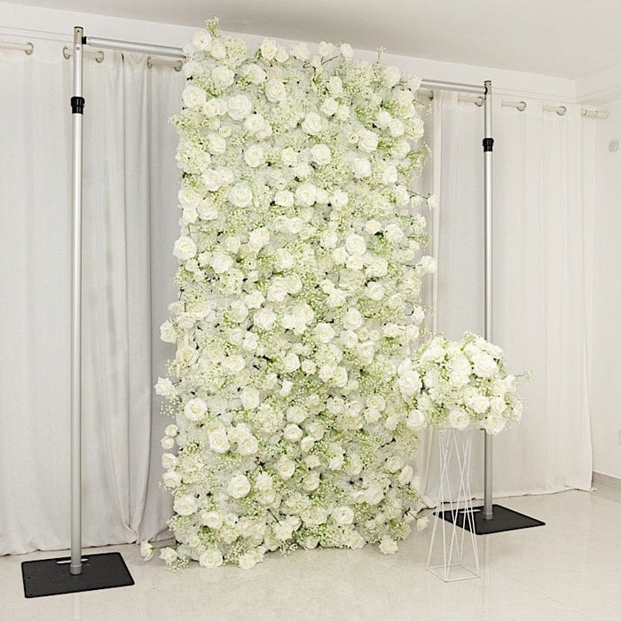 8 ft x 4 ft Roll Up Silk Roses and Baby's Breath Artificial Flower Wall Backdrop