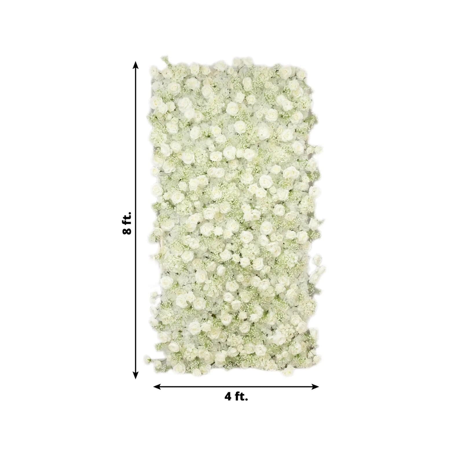 8 ft x 4 ft Roll Up Silk Roses and Baby's Breath Artificial Flower Wall Backdrop