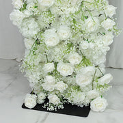 8 ft x 8 ft Roll Up Silk Roses and Baby's Breath Artificial Flower Wall Backdrop - White ARTI_BKDP_ARCH_RS03_8X8_WHT