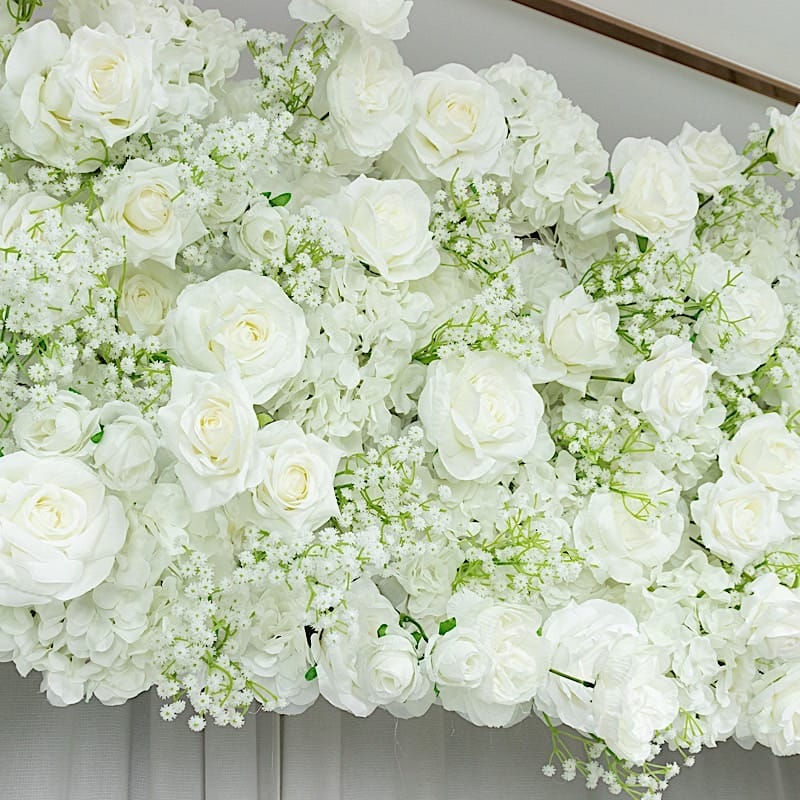 8 ft x 8 ft Roll Up Silk Roses and Baby's Breath Artificial Flower Wall Backdrop - White ARTI_BKDP_ARCH_RS03_8X8_WHT