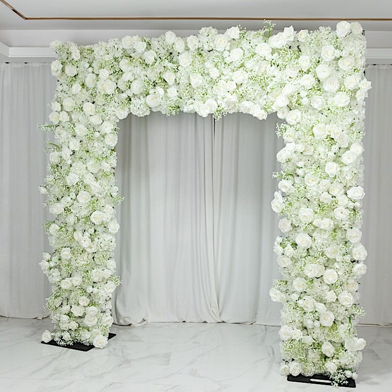 8 ft x 8 ft Roll Up Silk Roses and Baby's Breath Artificial Flower Wall Backdrop - White ARTI_BKDP_ARCH_RS03_8X8_WHT