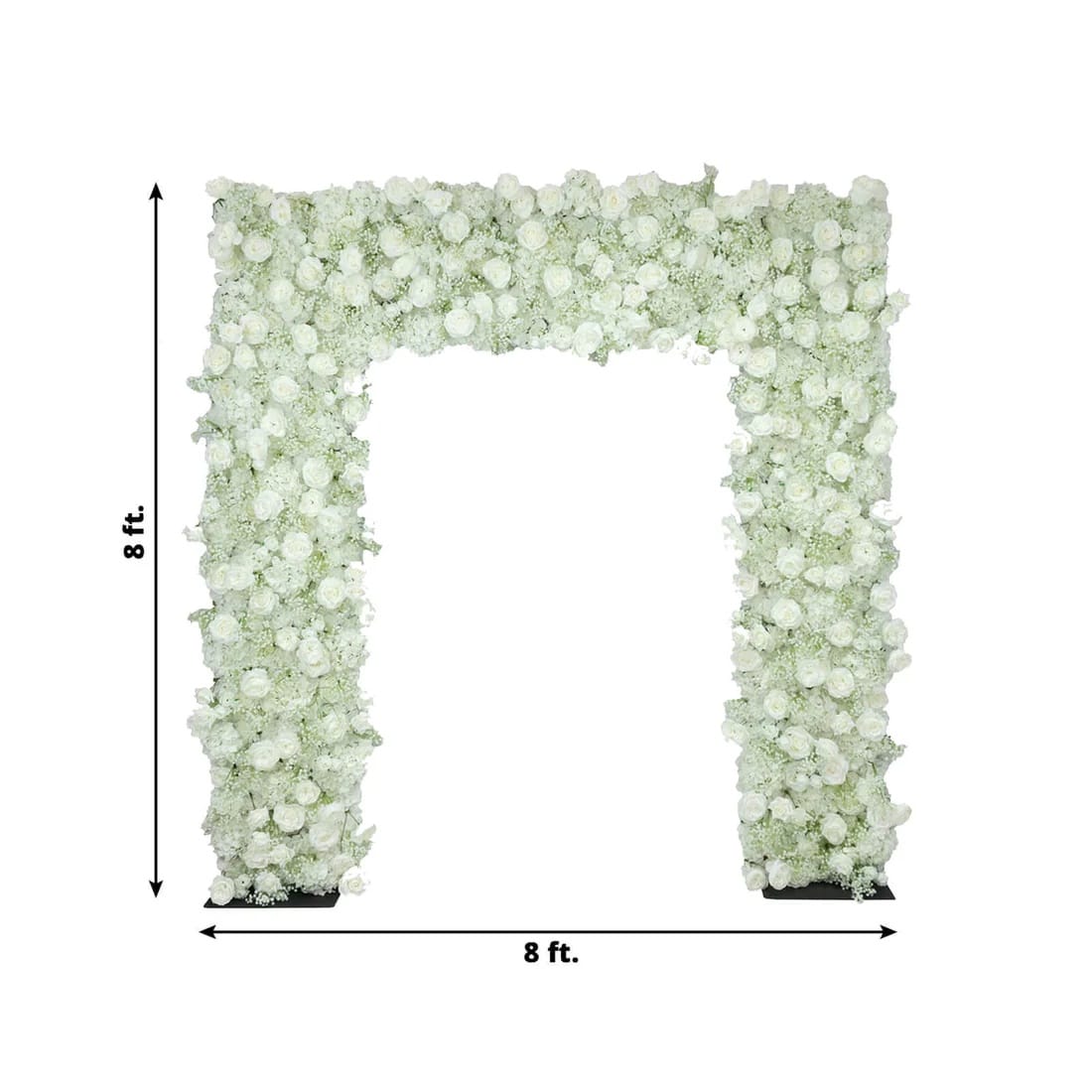 8 ft x 8 ft Roll Up Silk Roses and Baby's Breath Artificial Flower Wall Backdrop - White ARTI_BKDP_ARCH_RS03_8X8_WHT