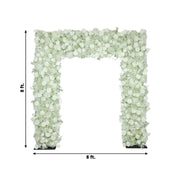 8 ft x 8 ft Roll Up Silk Roses and Baby's Breath Artificial Flower Wall Backdrop - White ARTI_BKDP_ARCH_RS03_8X8_WHT