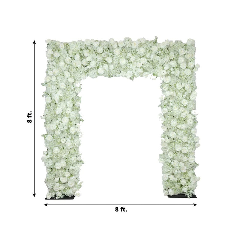 8 ft x 8 ft Roll Up Silk Roses and Baby's Breath Artificial Flower Wall Backdrop - White ARTI_BKDP_ARCH_RS03_8X8_WHT