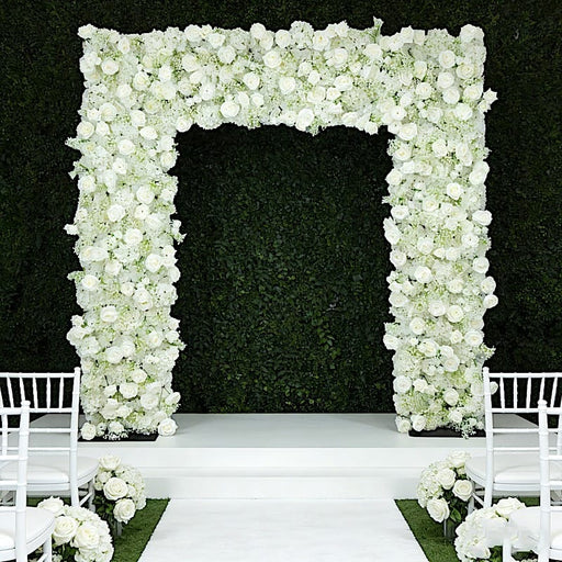 8 ft x 8 ft Roll Up Silk Roses and Baby's Breath Artificial Flower Wall Backdrop - White ARTI_BKDP_ARCH_RS03_8X8_WHT