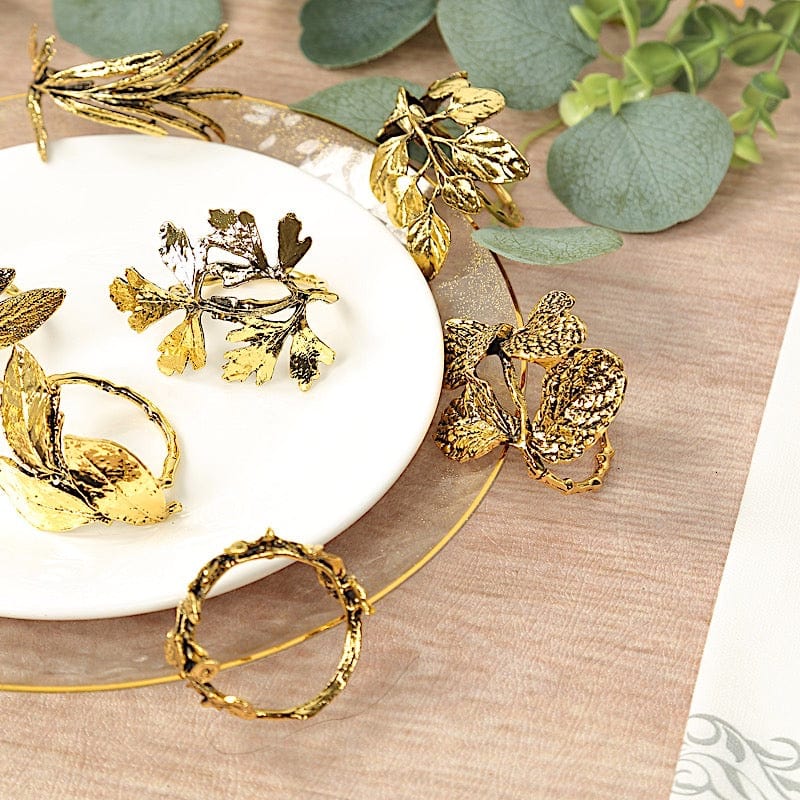 8 Glossy Metal Herb Napkin Rings - Gold NAP_RING_MET003_GOLD