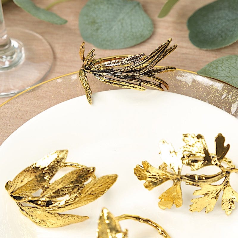 8 Glossy Metal Herb Napkin Rings - Gold NAP_RING_MET003_GOLD